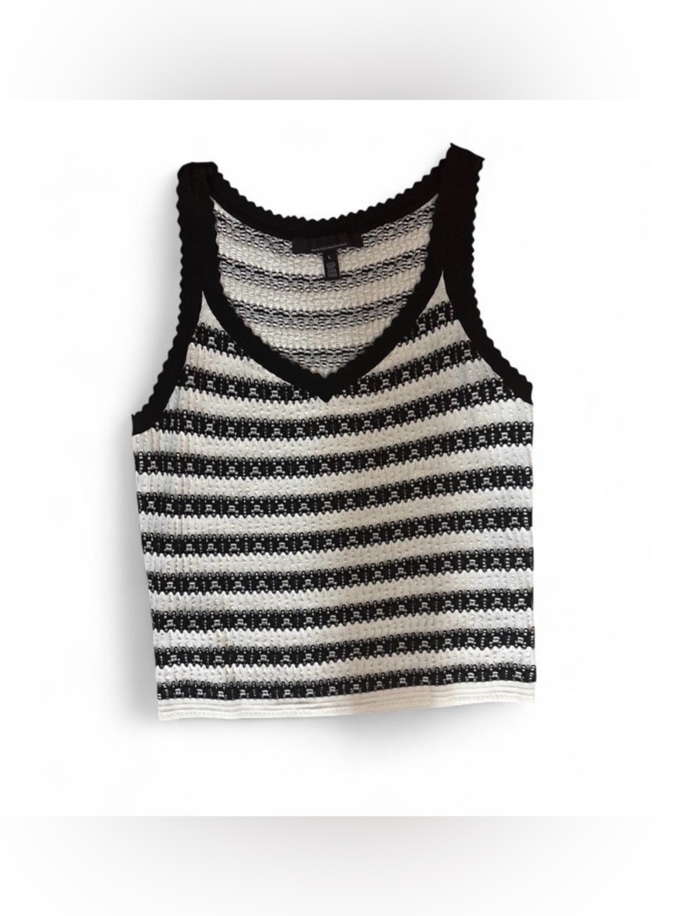 White House Black Market Black and White Striped V‑Neck Tank